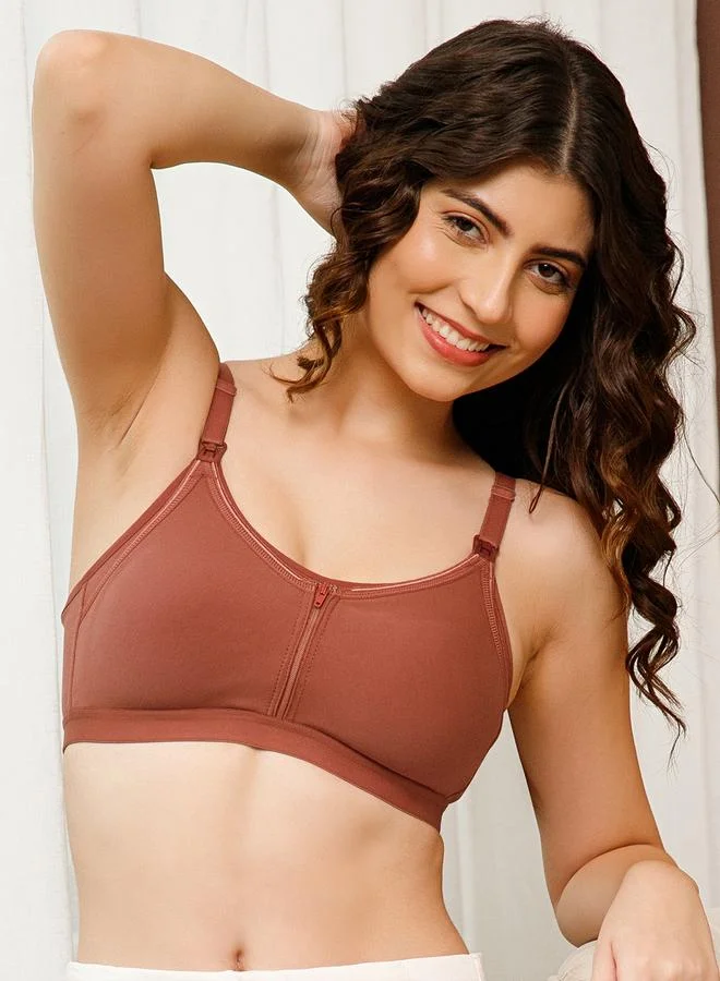 Clovia  Brown Feeding Non-Padded Non-Wired Full Coverage Bra for Women | Best Price UAE