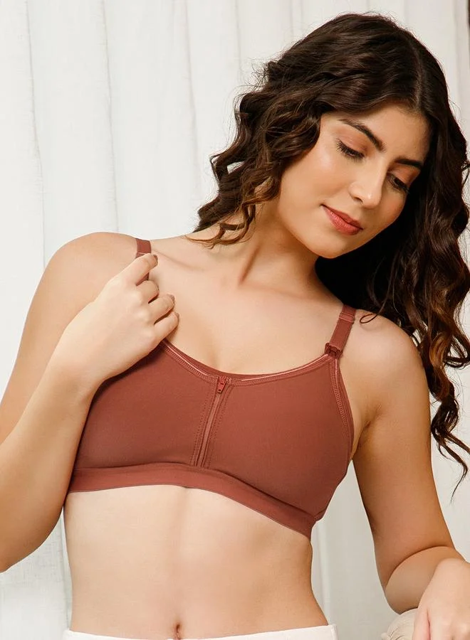 Clovia  Brown Feeding Non-Padded Non-Wired Full Coverage Bra for Women | Best Price UAE