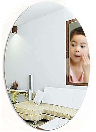 wolkwogg wolkwogg Oval Shape Adhesive Mirror Sticker for Wall on Tiles Bathroom Bedroom Living Room Basin Mirror Bathroom Wall Mirror Stickers Unbreakable Plastic Wall Mirror 20 30 