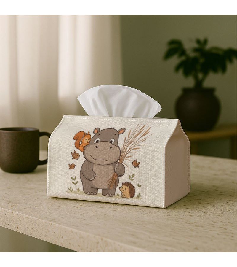 Hippo Wheat Field Fabric Tissue Holder Soft Polyester 18cm Desktop Organizer - Image 2