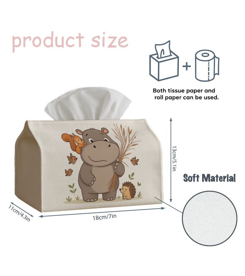 Hippo Wheat Field Fabric Tissue Holder Soft Polyester 18cm Desktop Organizer - Image 4