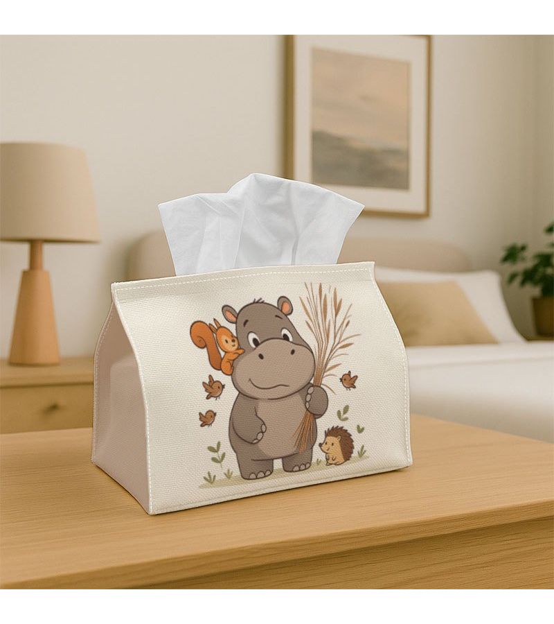 Hippo Wheat Field Fabric Tissue Holder Soft Polyester 18cm Desktop Organizer - Image 1