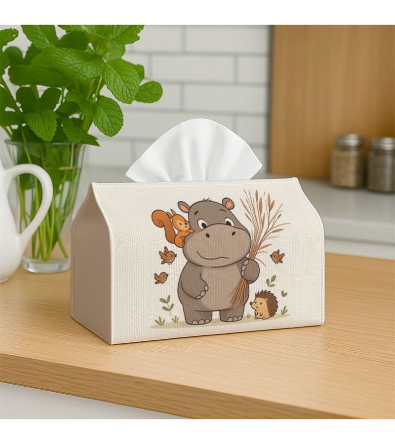 Hippo Wheat Field Fabric Tissue Holder Soft Polyester 18cm Desktop Organizer - Image 3
