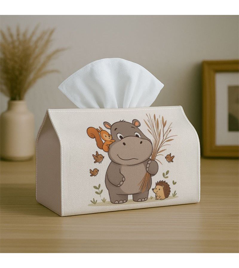 Hippo Wheat Field Fabric Tissue Holder Soft Polyester 18cm Desktop Organizer - Image 5
