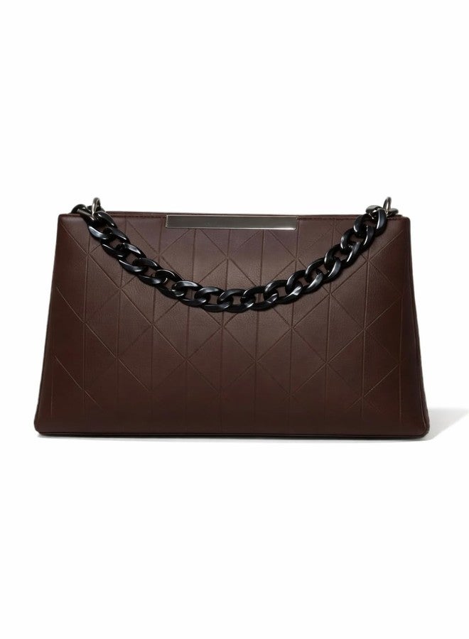 VTFlair Women's Girl's Quilted Shoulder Handbag with Chain Detail Synthetic Leather, 23 x 15 x 9 cm, Multi-Compartment Zip Closure (Brown Color) - Image 2