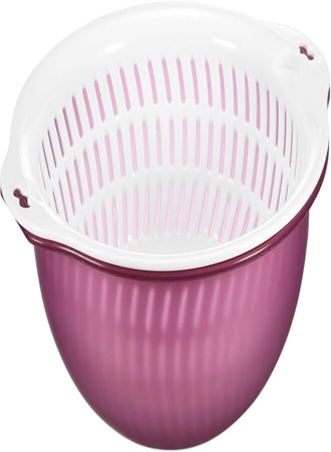 UCSAN Round Plastic Pasta Strainer with Removable Lid, 1.8 Liter Capacity, White/Purple