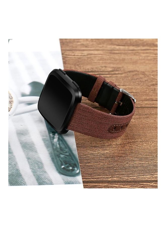 NIBEMINENT Casual Denim Leather Strap Watchband For Fitbit Versa Brown - Image 4