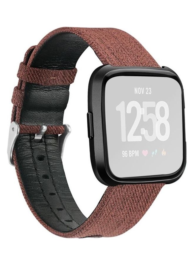 NIBEMINENT Casual Denim Leather Strap Watchband For Fitbit Versa Brown - Image 2
