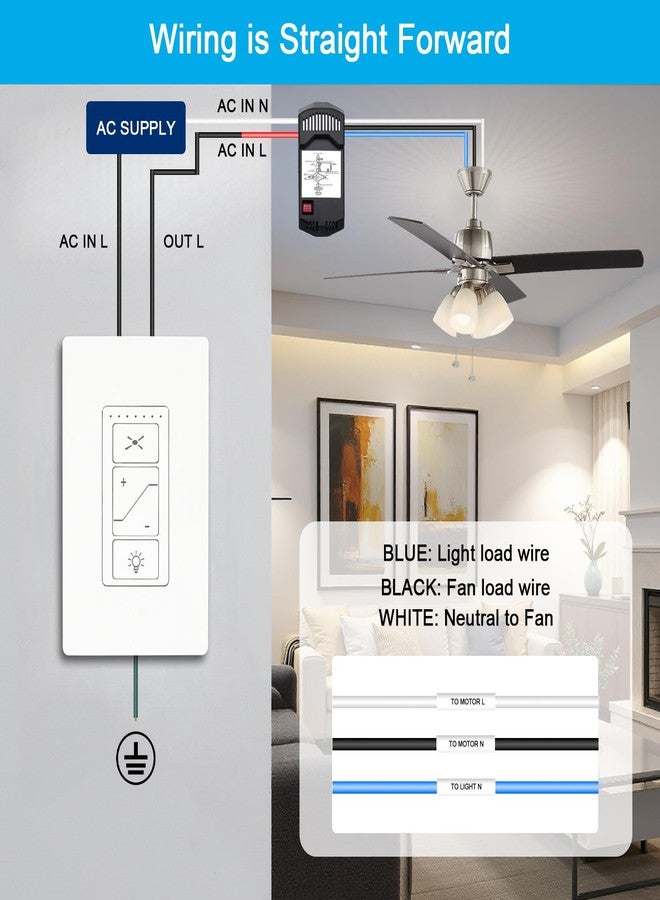 Humpptom Ceiling Fan Remote Control Kit, Universal Ceiling Fan Remote Control Kit UC9050T, UC9050T, Ceiling Fan Wall Switch, Compatible with Hampton Bay Harbor Breeze Hunter - Image 3