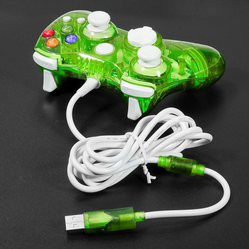 جهاز تحكم ألعاب سلكي Xbox360: لون أخضر، اتصال سلكي بطولتين مترًا، توافق التشغيل الفوري بمجرد الشحن - ردود فعل اهتزاز محركي مزدوج، تصميم مؤهل للجسد لجلسات اللعب على وحدة Xbox360 وكمبيوتر ويندوز - Image 5