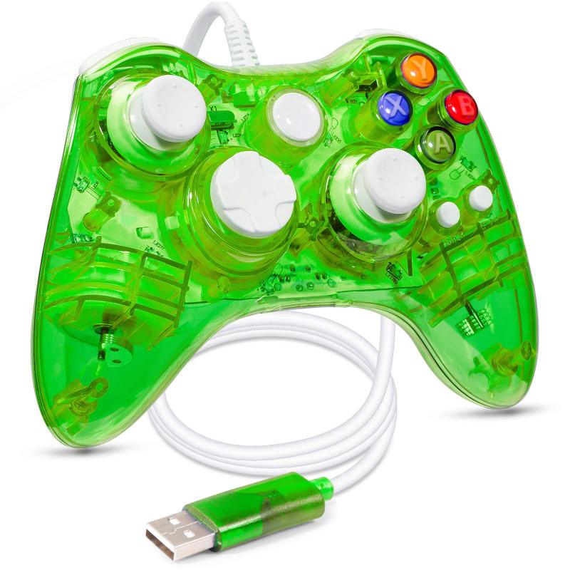 جهاز تحكم ألعاب سلكي Xbox360: لون أخضر، اتصال سلكي بطولتين مترًا، توافق التشغيل الفوري بمجرد الشحن - ردود فعل اهتزاز محركي مزدوج، تصميم مؤهل للجسد لجلسات اللعب على وحدة Xbox360 وكمبيوتر ويندوز - Image 1