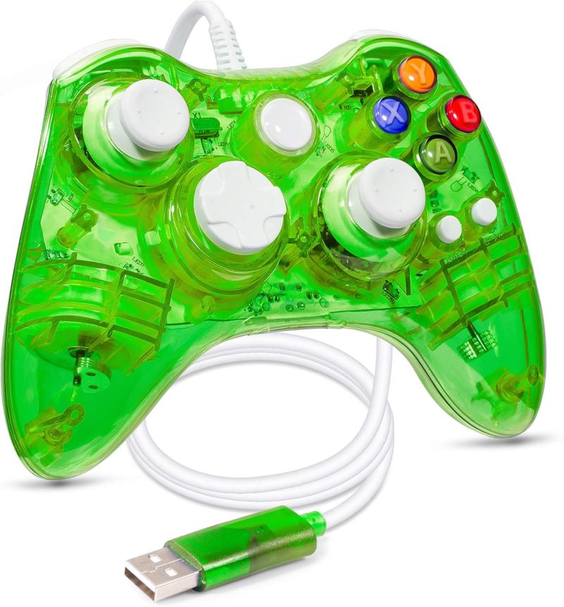 جهاز تحكم ألعاب سلكي Xbox360: لون أخضر، اتصال سلكي بطولتين مترًا، توافق التشغيل الفوري بمجرد الشحن - ردود فعل اهتزاز محركي مزدوج، تصميم مؤهل للجسد لجلسات اللعب على وحدة Xbox360 وكمبيوتر ويندوز - Image 2