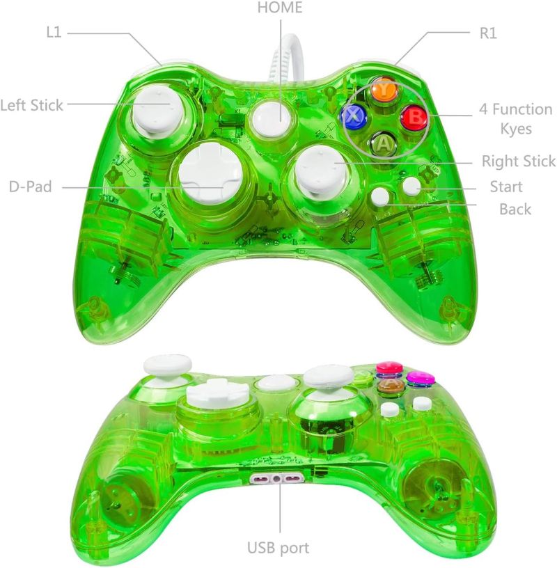 جهاز تحكم ألعاب سلكي Xbox360: لون أخضر، اتصال سلكي بطولتين مترًا، توافق التشغيل الفوري بمجرد الشحن - ردود فعل اهتزاز محركي مزدوج، تصميم مؤهل للجسد لجلسات اللعب على وحدة Xbox360 وكمبيوتر ويندوز - Image 3