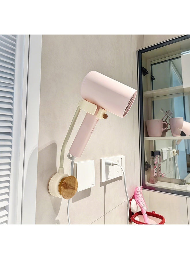 1pcs Hair Dryer Holder Wall Mounted with Suction Cup, No Drill Installation for Damage-Free Walls, 360° Adjustable Hands Free Blow Dryer Holder Fits Most Hair Dryers for Bathroom Organization - Image 1