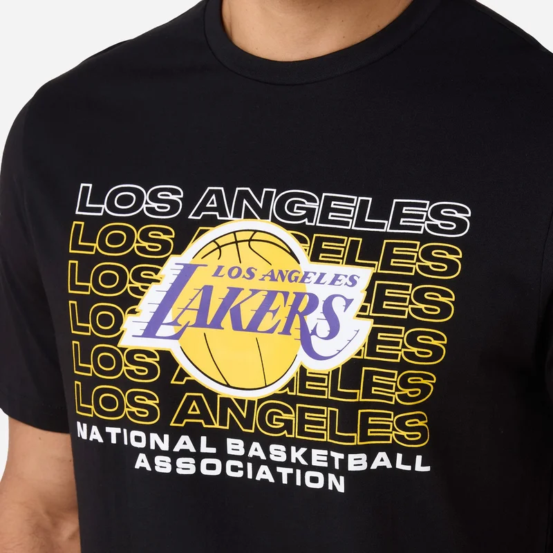 NEW ERA Black Men's NBA Los Angeles Lakers Stacked Wordmark T-Shirt for Men | Best Price UAE