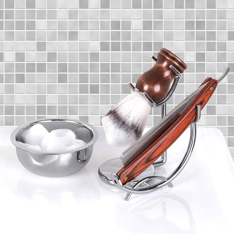 SANWA Grooming Shaving Kit for Men,Shaving Razor and Brush Stand with Stainless Steel Shaving Soap Bowl - Image 4