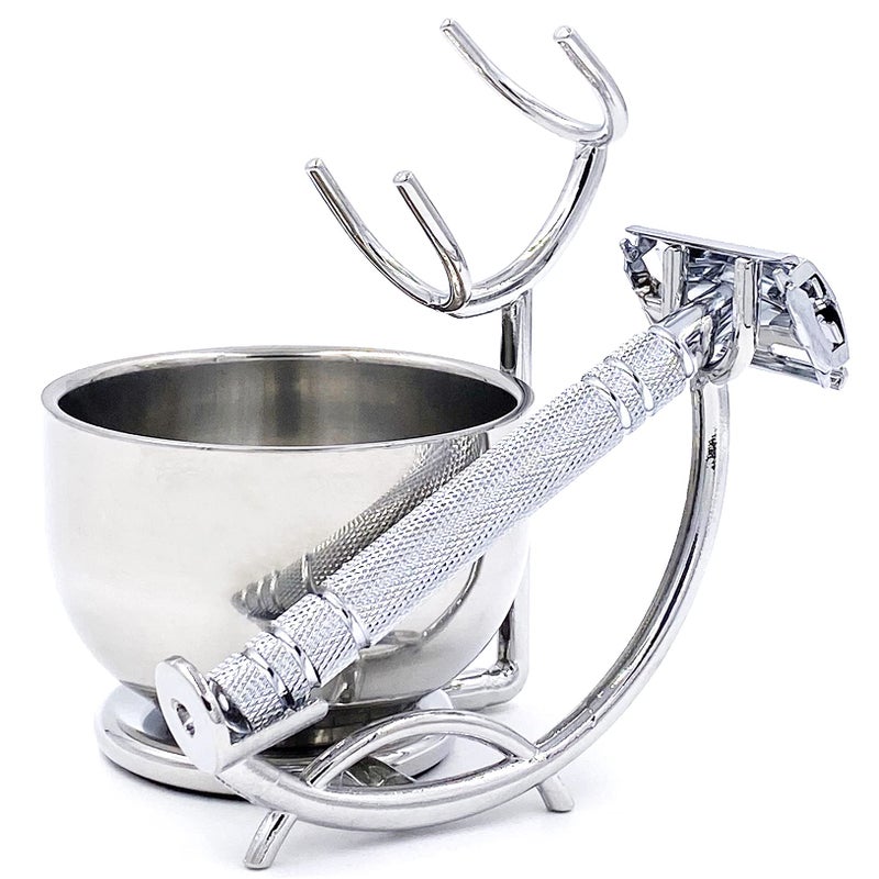 SANWA Grooming Shaving Kit for Men,Shaving Razor and Brush Stand with Stainless Steel Shaving Soap Bowl - Image 5