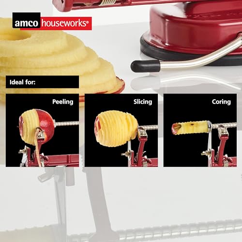 amco houseworks أداة تقشير التفاح A505 القابلة للإزالة (قاعدة شفط من الحديد الزهر)، أحمر - Image 3