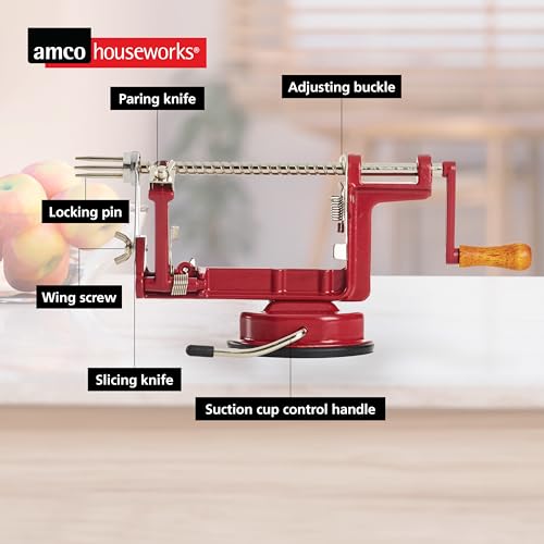 amco houseworks أداة تقشير التفاح A505 القابلة للإزالة (قاعدة شفط من الحديد الزهر)، أحمر - Image 4