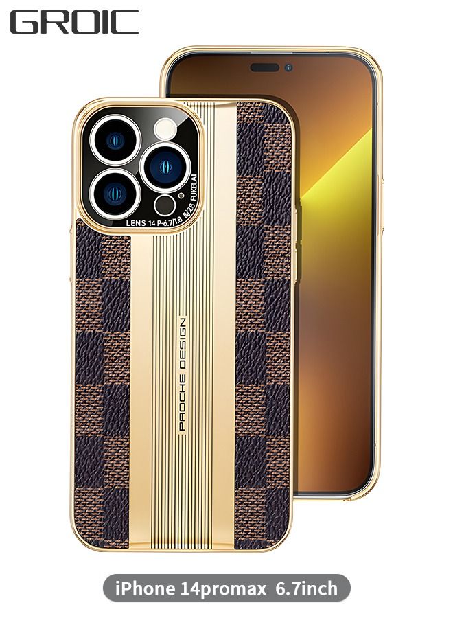 GROIC IPhone 14 Pro Max Case 6.7 Inch, Luxury Genuine Leather Case, Premiun Leather Back Cover, Anti-Slip, Anti-Fingerprint, Shockproof Protector IPhone 14 Pro Max Cover  - Image 1