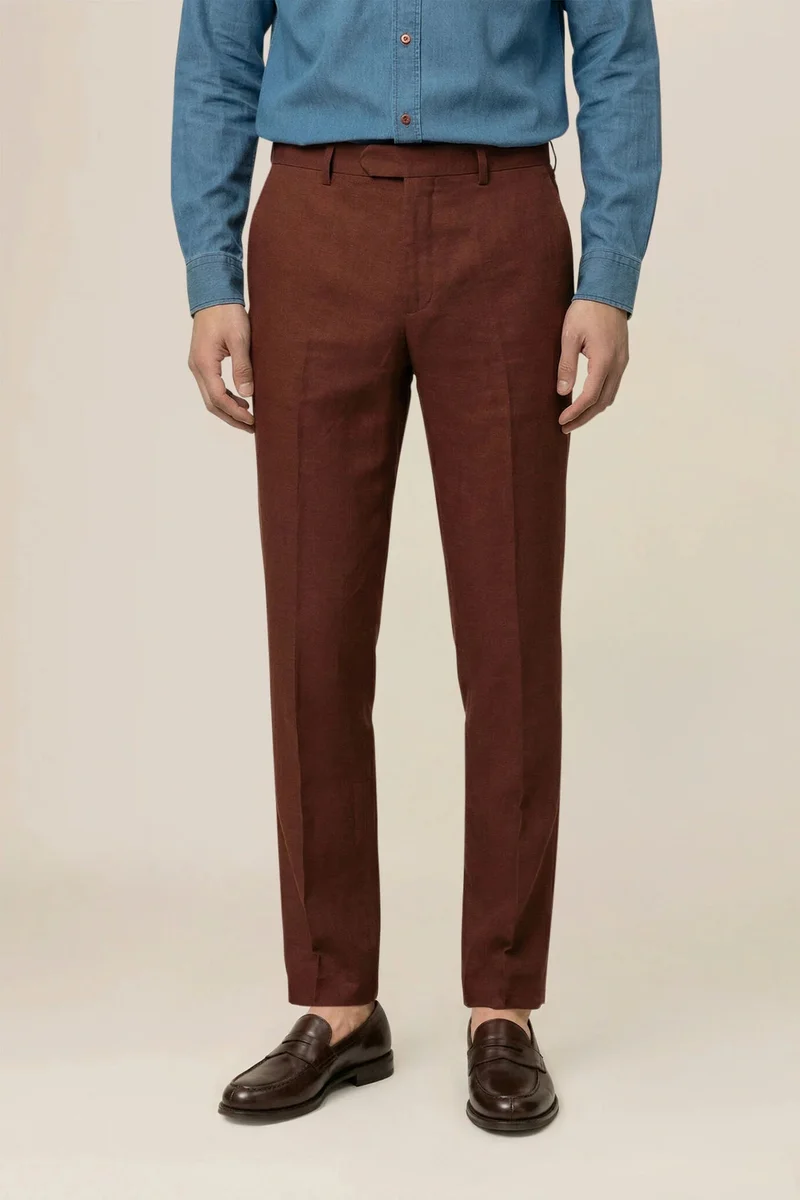Doppelganger Men's trousers in 100% linen - Rust