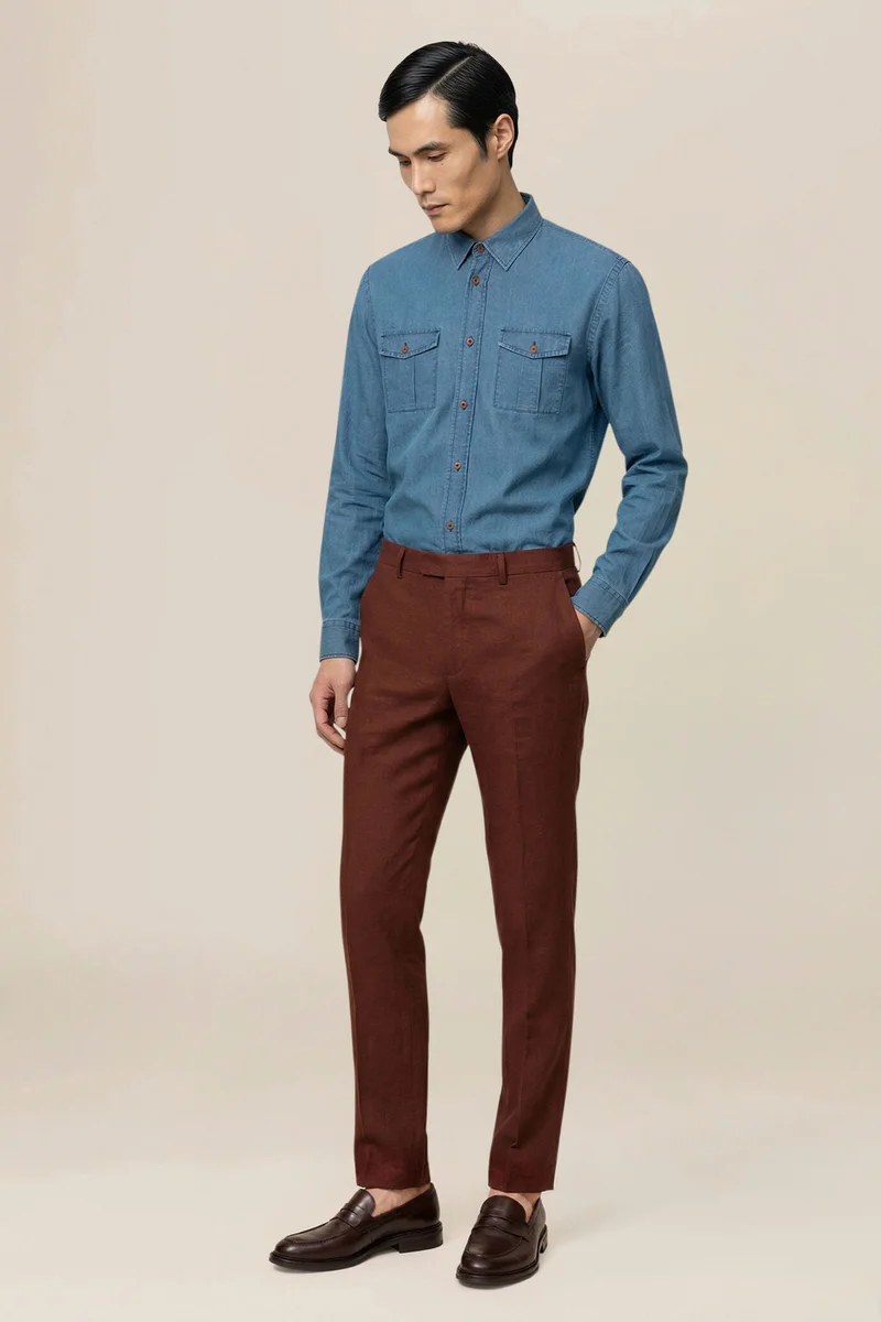 Doppelganger Men's trousers in 100% linen - Rust