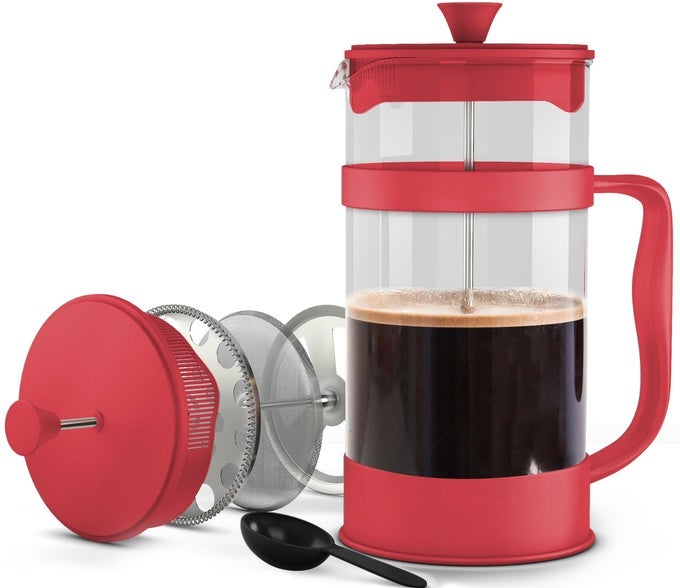 34 OUNCE 1 LITER FRENCH PRESS COFFEE MAKER TEA MAKER TRAVEL COFFEE PRESSES HEAT RESISTANT THICKENED BOROSILICATE COFFEE POT FOR CAMPING TRAVEL GIFTS RED PACK OF 1