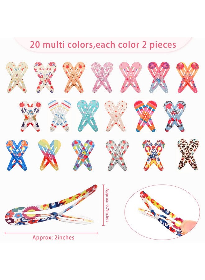 BBgifts Clips For Hair 120 Pcs 2 Inch Metal Barrettes Snap Hair Clips For Girls Kids Teens Women Cute Candy Color Hair Pins For Birthday Party Gift 40 Assorted Colors (Pattern Print & Solid Color) - Image 3