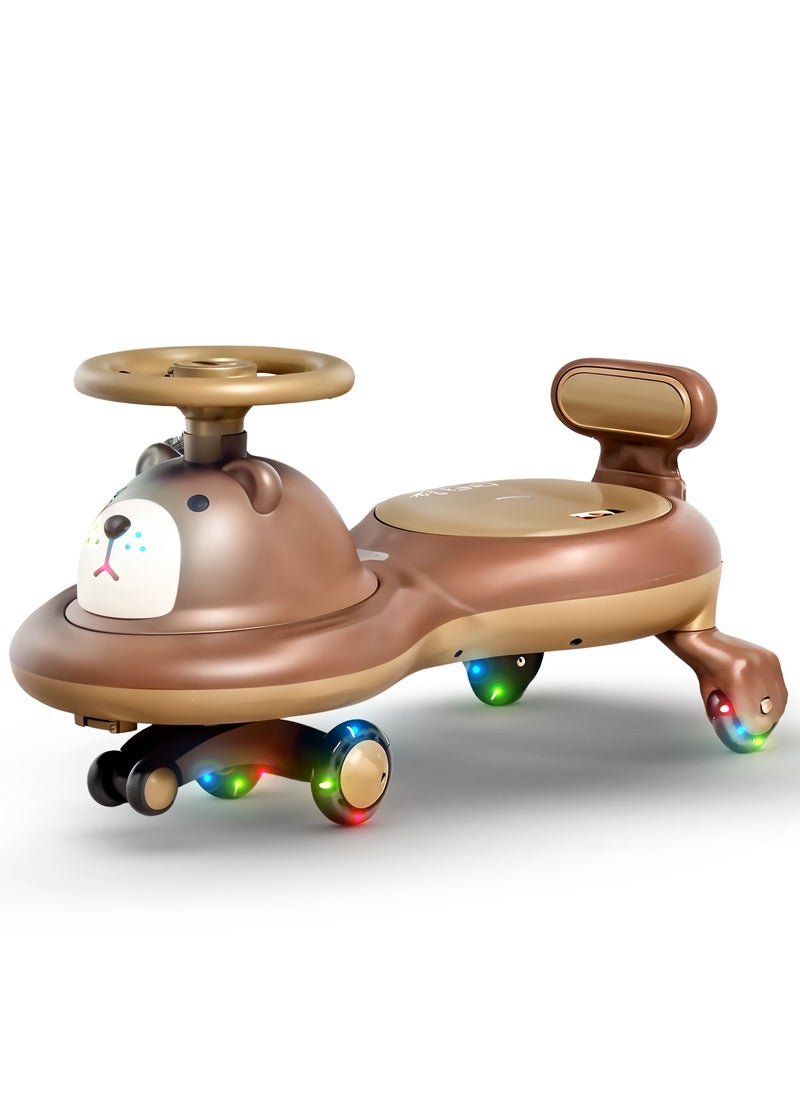 BAYBEE Lion Baby Swing Car for Kids, Ride on Car for Kids with Light & Music | Twisting Magic Car for Kids Children with Led Pu Wheels | Kids Car for Baby | Ride on Car for Kids 3 to 8 Years Boy Girl Brown  - Image 1