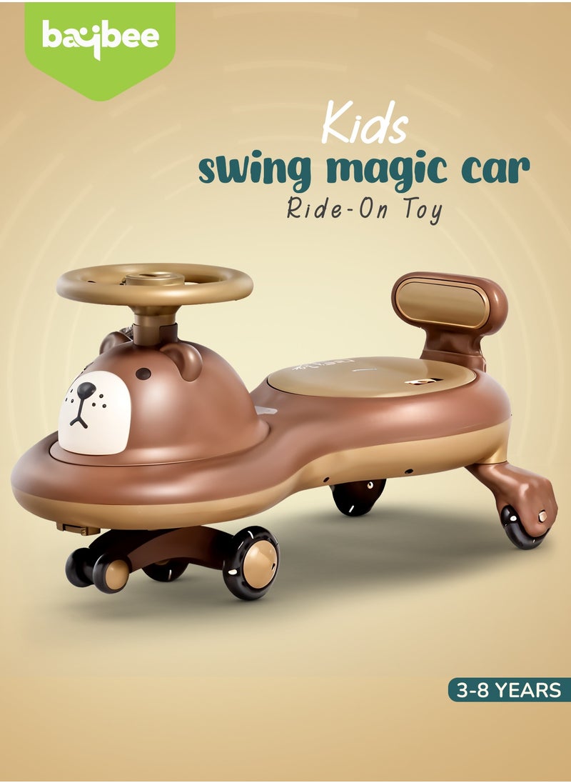 BAYBEE Lion Baby Swing Car for Kids, Ride on Car for Kids with Light & Music | Twisting Magic Car for Kids Children with Led Pu Wheels | Kids Car for Baby | Ride on Car for Kids 3 to 8 Years Boy Girl Brown  - Image 3