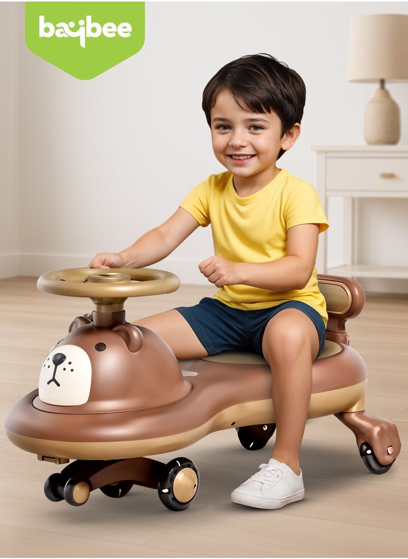 BAYBEE Lion Baby Swing Car for Kids, Ride on Car for Kids with Light & Music | Twisting Magic Car for Kids Children with Led Pu Wheels | Kids Car for Baby | Ride on Car for Kids 3 to 8 Years Boy Girl Brown  - Image 2