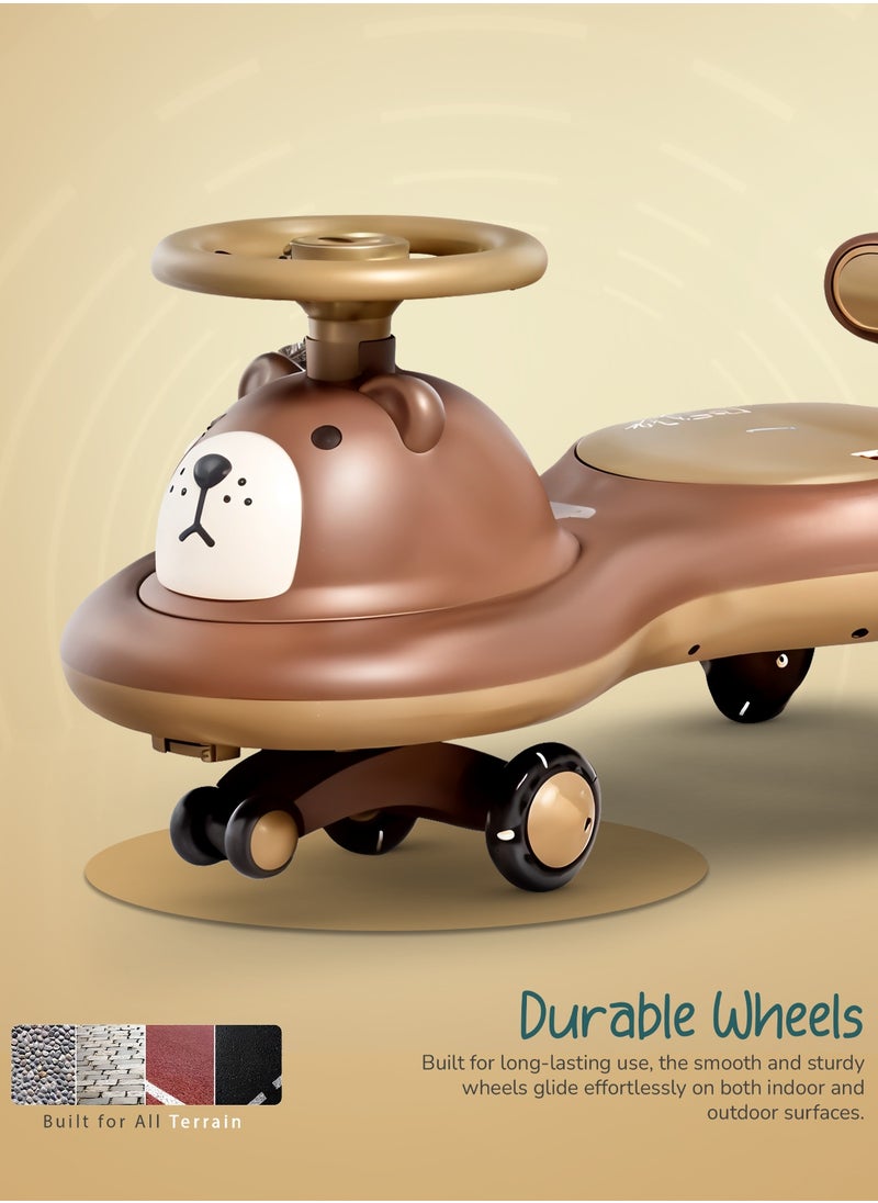 BAYBEE Lion Baby Swing Car for Kids, Ride on Car for Kids with Light & Music | Twisting Magic Car for Kids Children with Led Pu Wheels | Kids Car for Baby | Ride on Car for Kids 3 to 8 Years Boy Girl Brown  - Image 5
