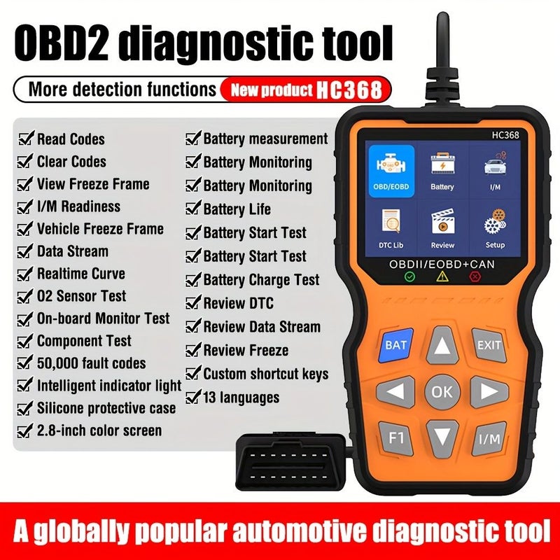 Car Scanner OBD2 Code Reader Vehicle Diagnostic Tool HC368 Red Pro For Engine Fault Clearing Data Reading Battery Diagnostics Two In One Testing Device Checking Stream IM Readiness Status Universal Car Diagnostic Instrument - Image 1