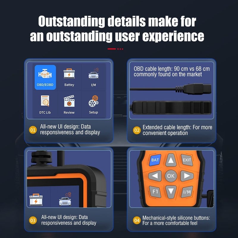 Car Scanner OBD2 Code Reader Vehicle Diagnostic Tool HC368 Red Pro For Engine Fault Clearing Data Reading Battery Diagnostics Two In One Testing Device Checking Stream IM Readiness Status Universal Car Diagnostic Instrument - Image 5