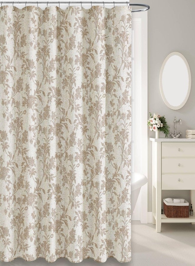WOUVMA Beige Shower Curtain Floral Cotton Linen Cottagecore Shower Curtain for Bathroom 72" W x 72" L Boho Farmhouse - Image 4