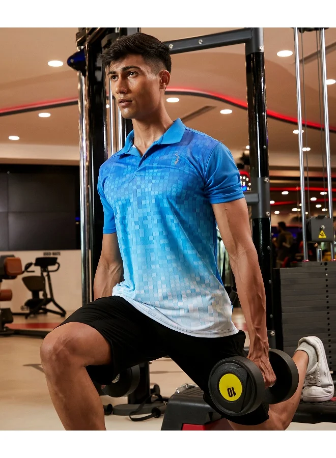 CS Life Men's Sky Blue & Chalk White Ombre Polo Activewear T-Shirt For Casual Wear | Spread Collar | Short Sleeve | Anti-Odor | Dri-Fit | Jersey T-Shirt Crafted With Comfort Fit & High-Performance