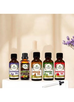 Luxura Sciences Organic Essential Oil Combo Pack Of 5 Oils ;Daily Scalp Health Essential Oil Kit 5 * 15Ml (Hibiscus Oil; Brahmi Oil; Argan Oil; Lavender Oil; Vitamin E Oil)  - Image 2