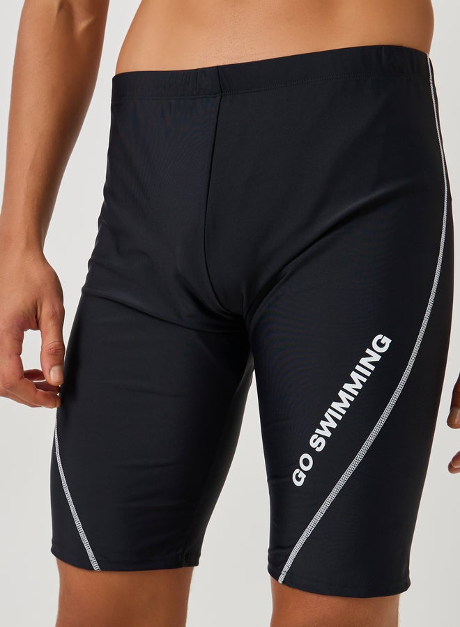 Styli Text Print Skinny Fit Swim Tights with Piping - Image 3