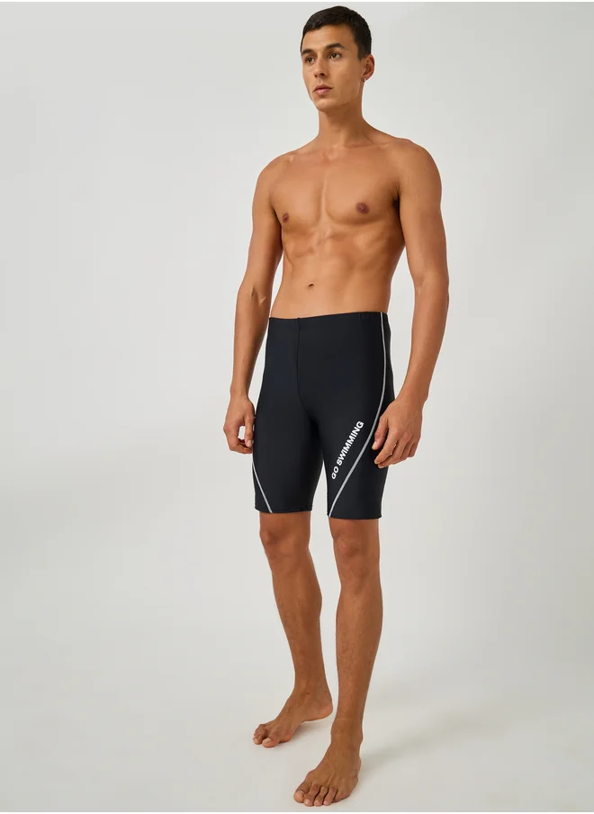 ستايلي Text Print Skinny Fit Swim Tights with Piping