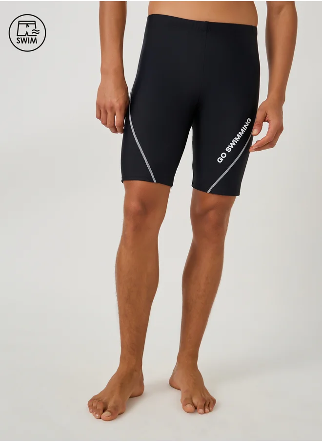 ستايلي Text Print Skinny Fit Swim Tights with Piping