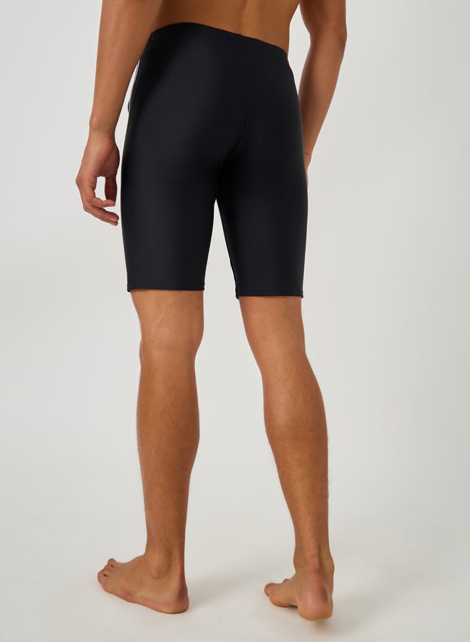Styli Text Print Skinny Fit Swim Tights with Piping - Image 4