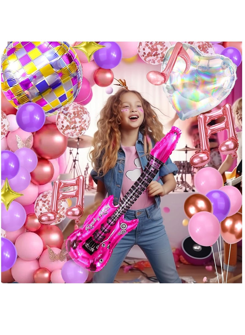 Zikra Music-Themed Party Favors: 14PCS Aluminum Foil Balloons Set with Music Notes, Guitars, Disco Hearts, and Star Shapes for a Festive Balloon Garland Arch Kit. - Image 2