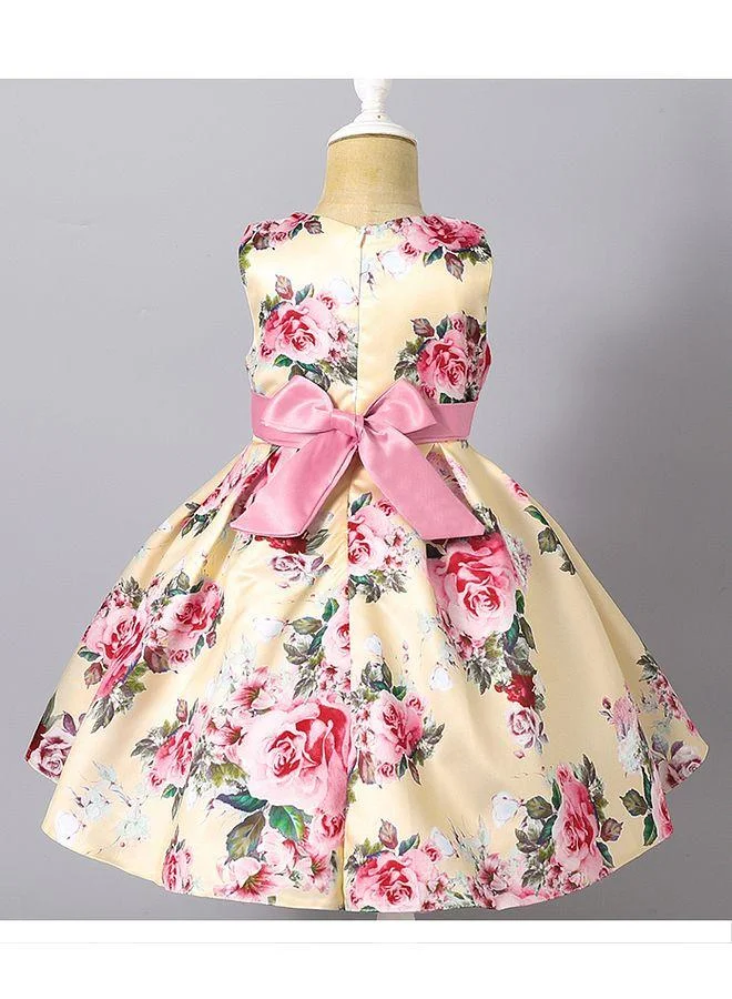 Mark & Mia Mark & Mia Floral Printed Bow Detail Sleeveless Party Dress - Cream/Pink