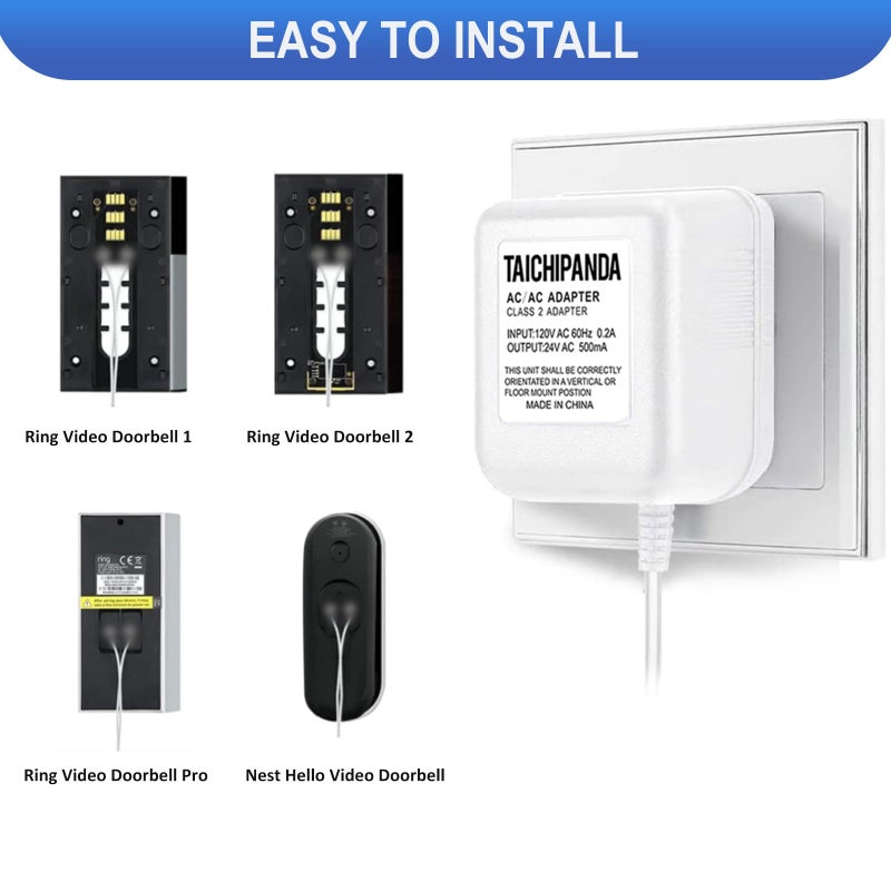 TAICHIPANDA 24 Volt Transformer, C Wire Adapter for Nest Honeywell Ecobee and Sensi Thermosta Doorbell Transformer for Nest Hello Doorbell and Any Doorbells Require 24V Power Supply - Image 3