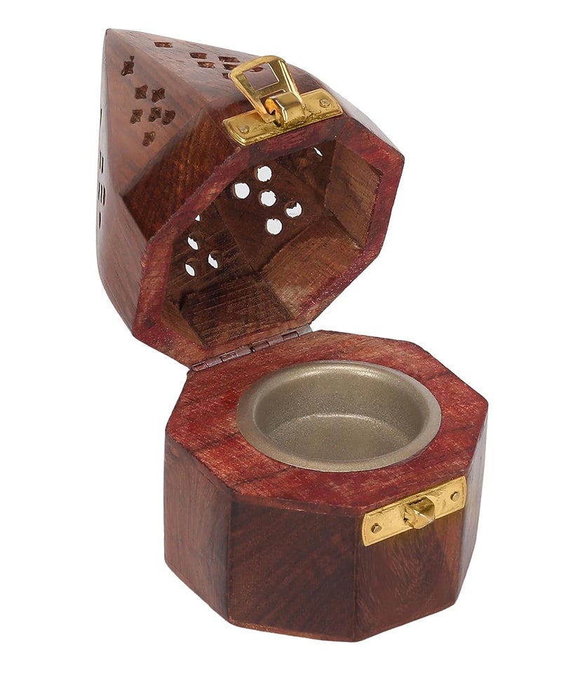DigiRake Wooden Dhoop Stand for Sambrani Cups – Octagon Shaped Sheesham Wood Burner | Handcrafted Dhoop Holder for Pooja Room, Office & Living Space - Image 4
