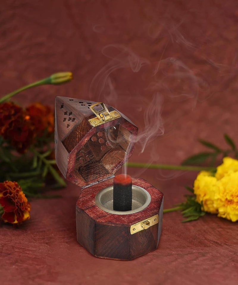 DigiRake Wooden Dhoop Stand for Sambrani Cups – Octagon Shaped Sheesham Wood Burner | Handcrafted Dhoop Holder for Pooja Room, Office & Living Space - Image 1