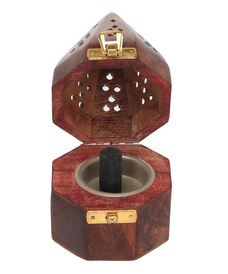 DigiRake Wooden Dhoop Stand for Sambrani Cups – Octagon Shaped Sheesham Wood Burner | Handcrafted Dhoop Holder for Pooja Room, Office & Living Space - Image 2