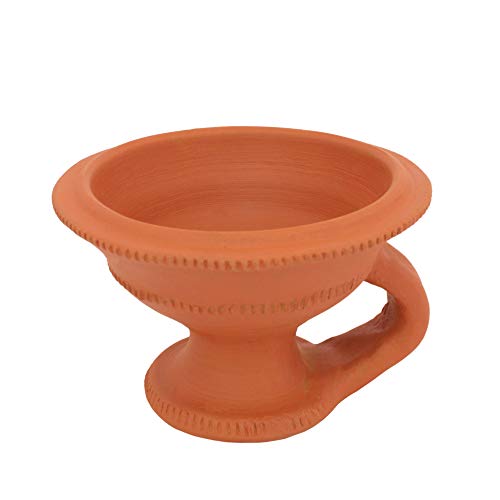 GARIBA Creations Incense Holder Dhoop Dani Sambhrani Cup with Stand Terracotta Burner for Pooja Traditional Design for Home, Office & Temple Natural Clay Finish (Small Size, Handemade, Natural) - Image 1