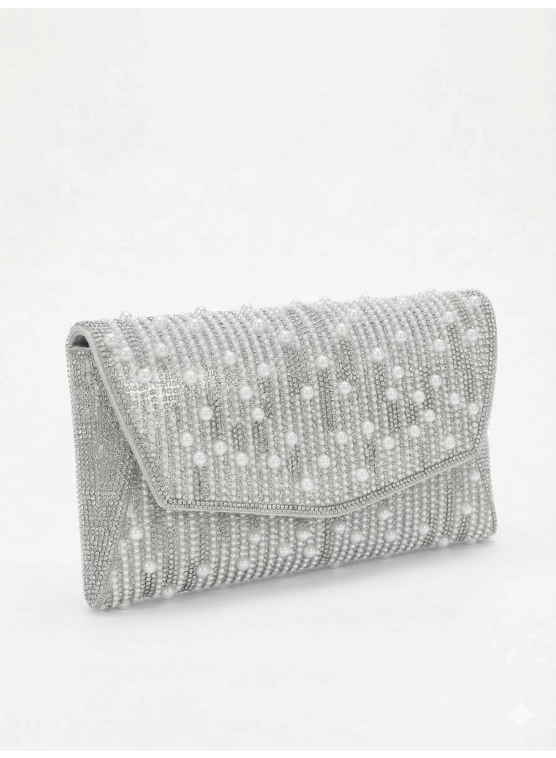 LIFESTYLISH Crossbody evening bag With sparkling stones and beads ZS-7 - Silver - Image 1