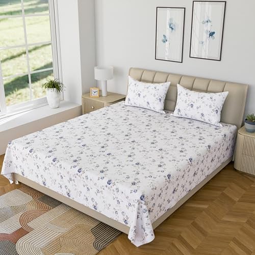 LINENWALAS 100% Cotton Bed Sheet for Super King Size Bed, Floral Printed Bedsheet with 2 Pillow Covers | 210 TC Soft, Breathable, Luxury Bedsheet (Crimson Flower, 108 x 120 Inches) - Image 2